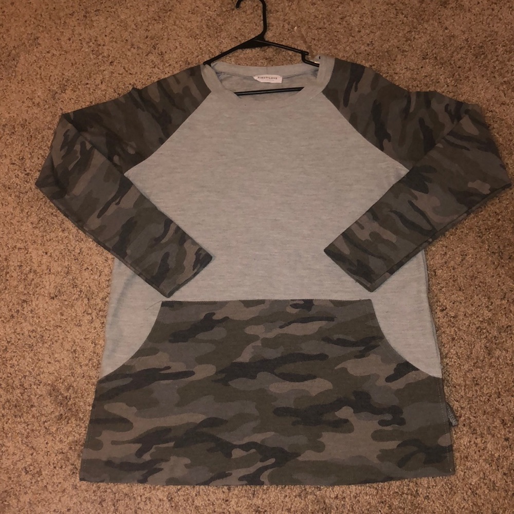 Long sleeve gray and camo shirt from boutique